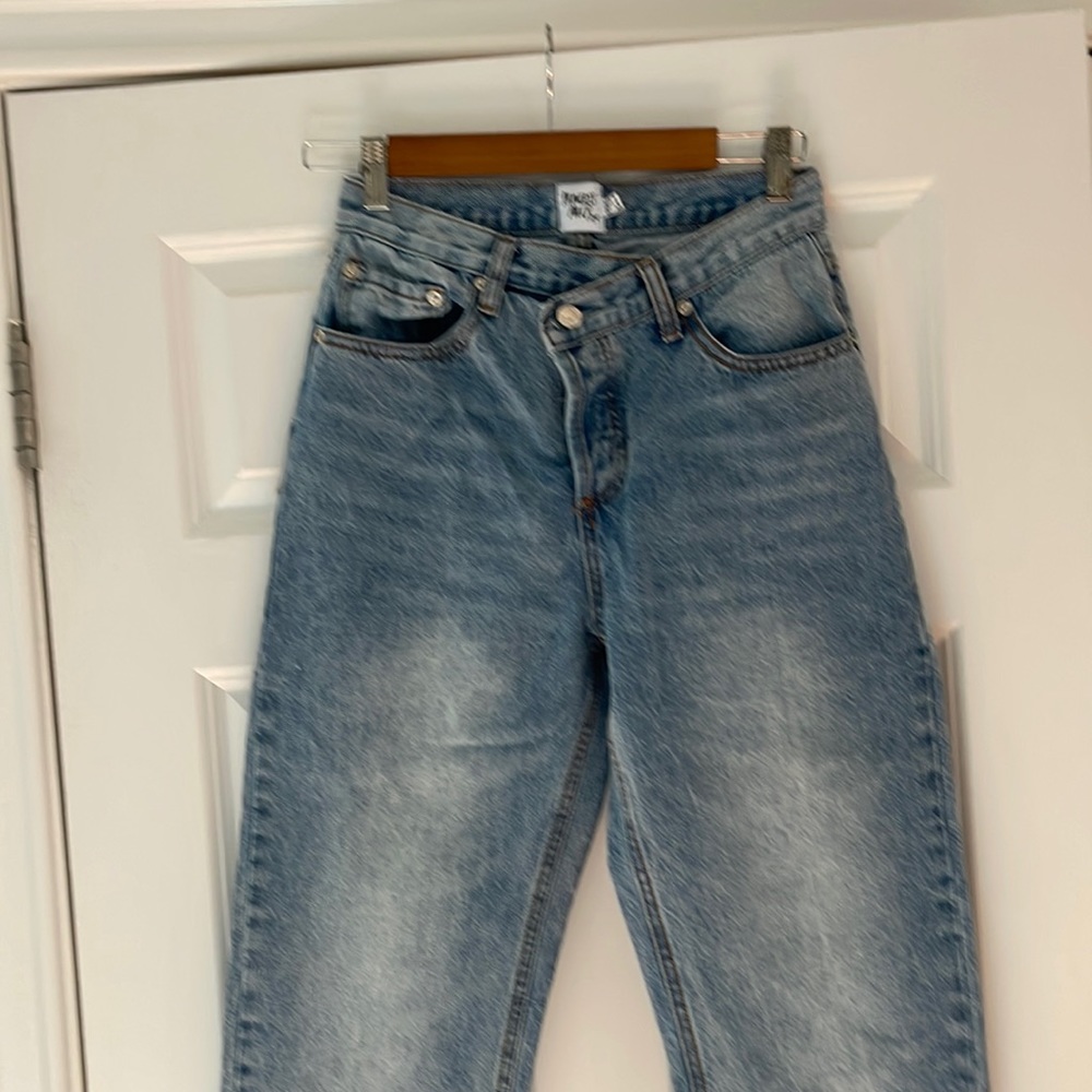 Princess Polly Holly Cross Cross Waist jeans. Size 0. Medium blue wash.